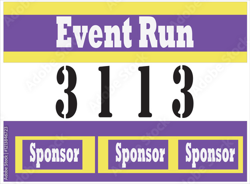 Purple colored marathon number bib isolated on yellow