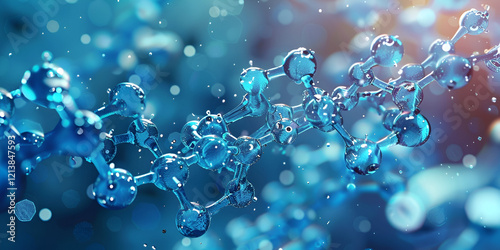  Molecular Structure with Water Molecules, Blue and Red Molecule Structures with Science Effect
