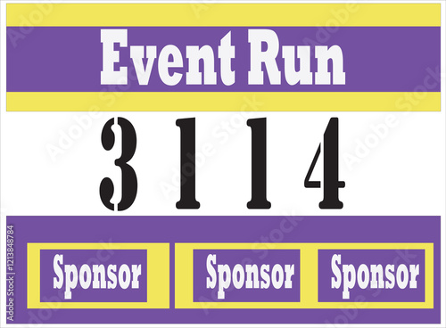 Purple colored marathon number bib isolated on yellow