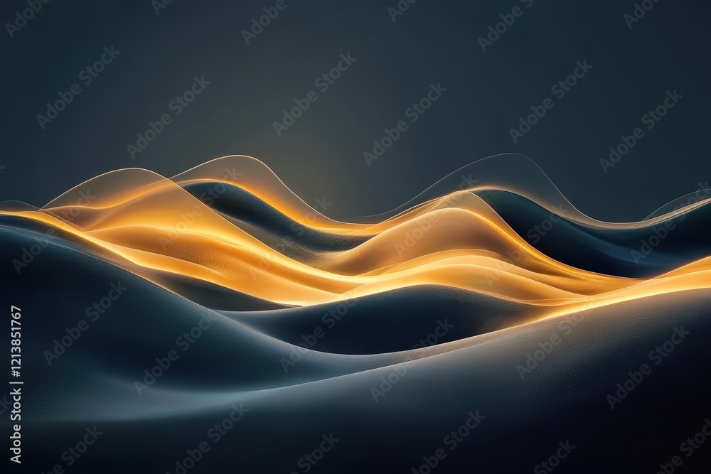 Fototapeta premium Soft curves of light undulate in mesmerizing waves against a dark backdrop creating a dreamy and ethereal landscape. Generative AI