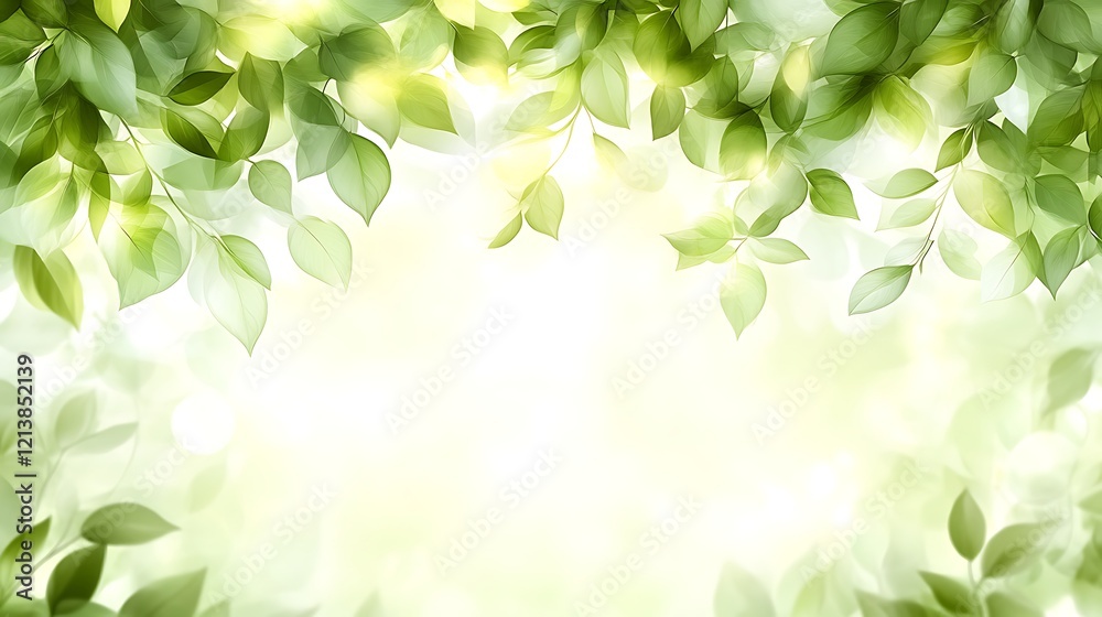 Green Leaves Frame Soft Light Background