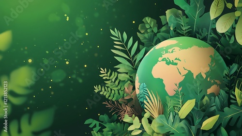 Fototapeta Naklejka Na Ścianę i Meble -  Green planet with flourishing trees and plants representing eco-conscious earth