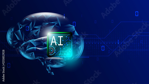 AI logo integrated with a futuristic brain design.  Vector illustration on a dark blue background.