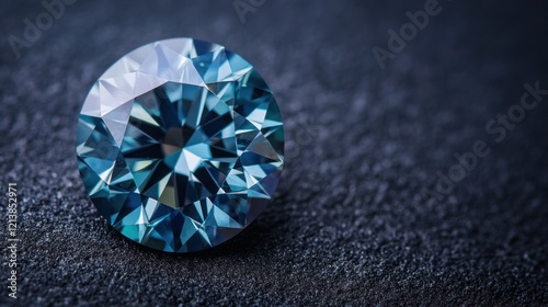 A detailed photo of a brilliant blue diamond with sharp cuts and a luminous halo, symbolizing boldness and trust on a sleek black backdrop