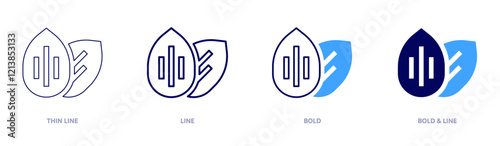 Almond icon in 4 different styles. Thin Line, Line, Bold, and Bold Line. Duotone style. Editable stroke