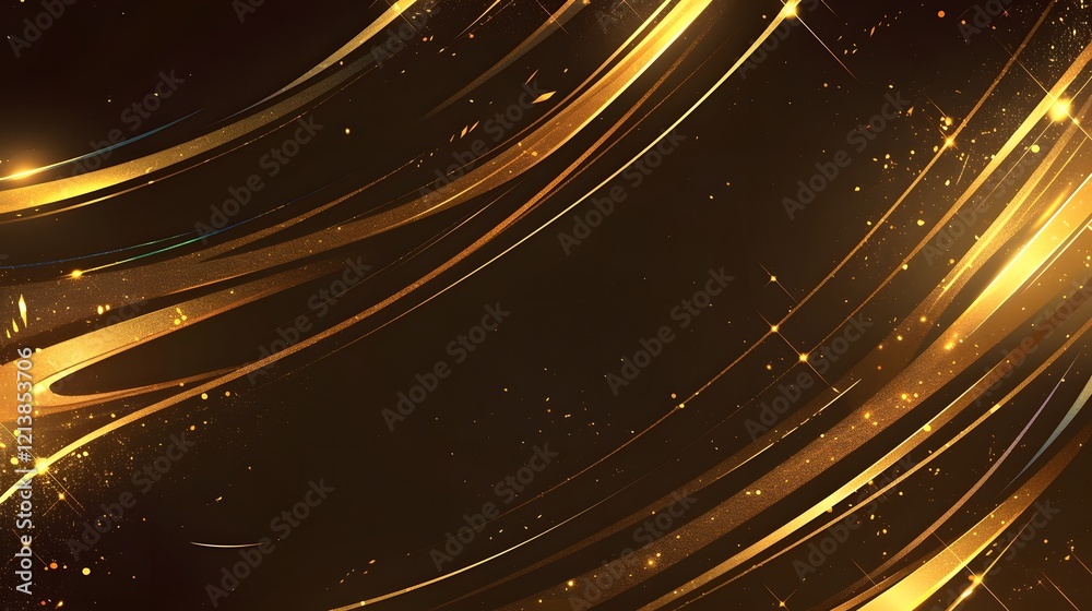 Obraz premium Glowing golden lines with glitter effects on a dark background, luxurious and refined design.