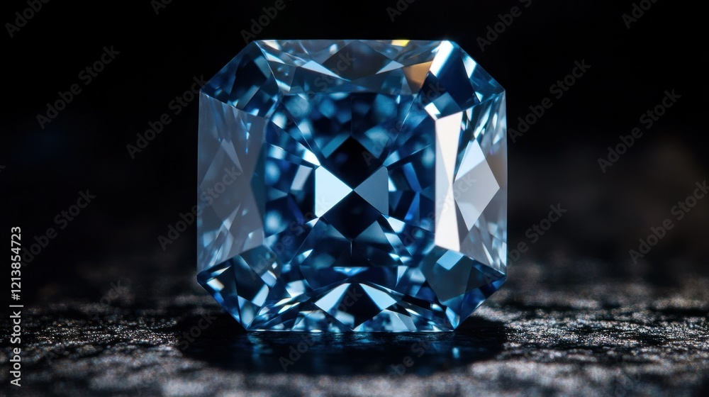 A high-resolution image of a vivid blue diamond with intricate cuts, glowing with a soft halo of light on a bold black background. A high-resolution image of a vivid blue diamond with intricate cuts, glowing with a soft halo of light on a bold black background.