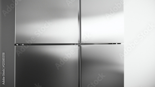 One sleek, stainless steel refrigerator against a white wall, its surface reflecting light.