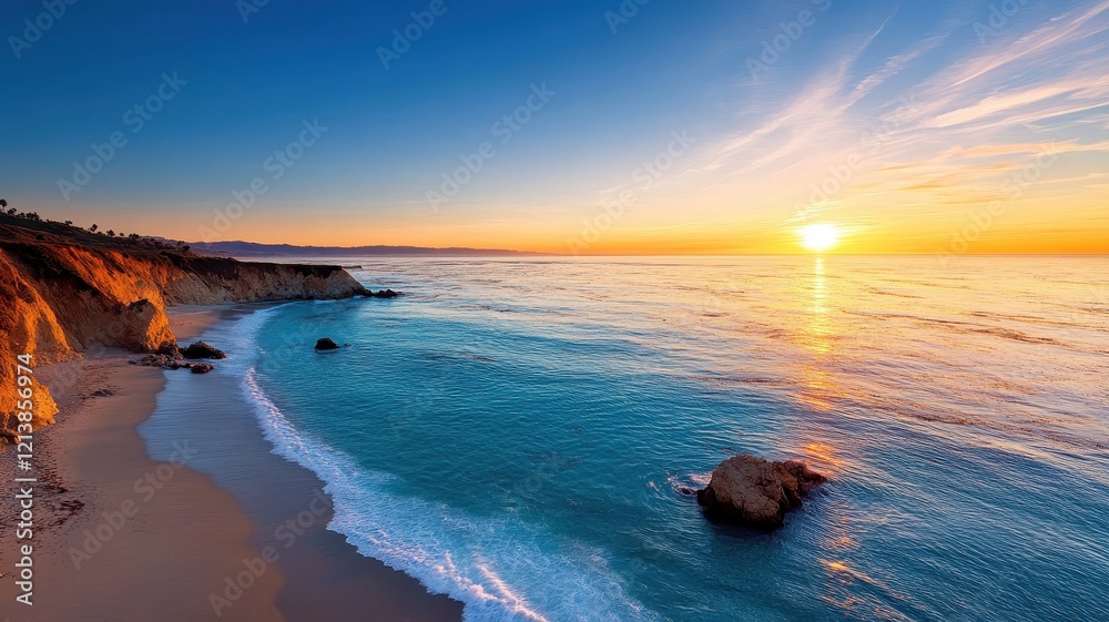 Obraz premium Ocean Oasis: Experience Stylish Living in California with Stunning Panoramic Views of the Coastline.