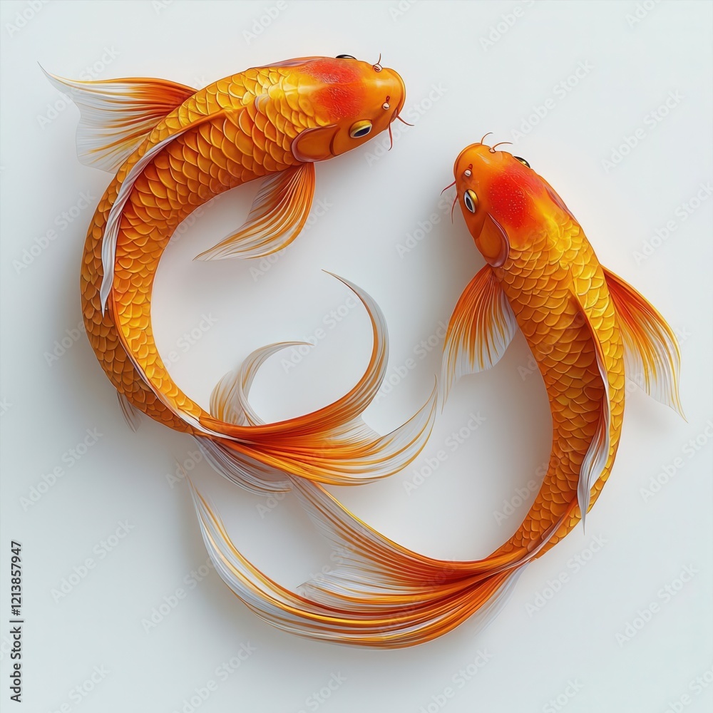 Fototapeta premium Circular Swimming Pattern Golden Koi Fish 3D Render