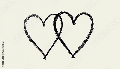 Stunning White Background Contrast: Two Intricate Black Heart Scribbles