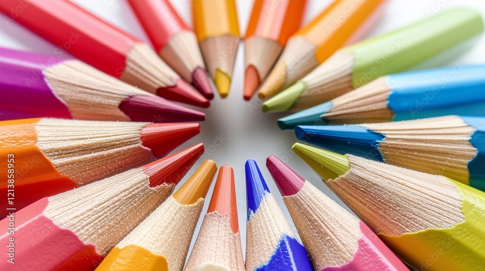Fototapeta premium Colorful pencils forming a circle on white background