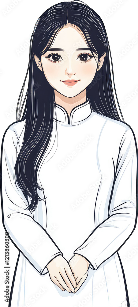 Woman in White Traditional Vietnamese Ao Dai Dress Woman in White Traditional Vietnamese Ao Dai Dress