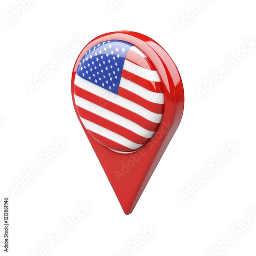 3d icon Location pin navigation marking usa american flag geolocation isolated on transparent background, symbolizes representing nationwide and travel journey