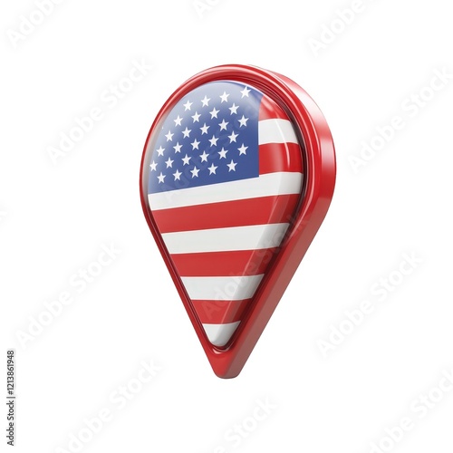 3d icon Location pin navigation marking usa american flag geolocation isolated on transparent background, symbolizes representing nationwide and travel journey