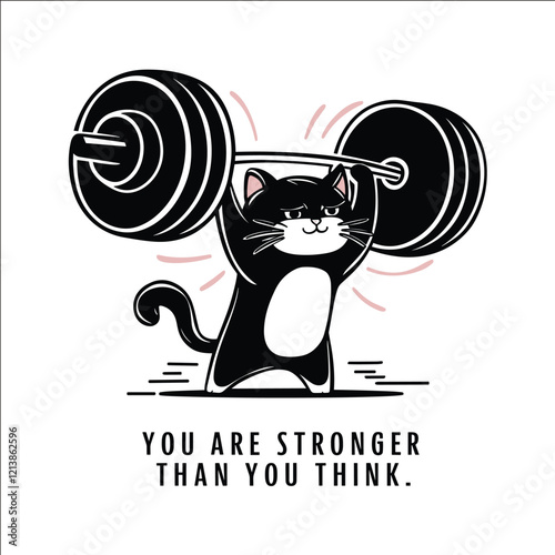 A cat is lifting a weight in a gym. The caption reads