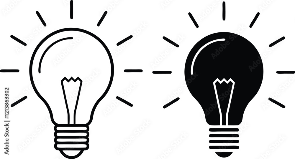 Lightbulb Icons Illumination, Idea, Inspiration, On, Off, Contrast, Brightness, Design, Symbol, Conc
