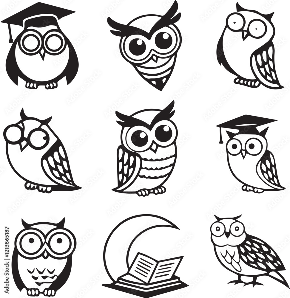 Fototapeta premium a grid of nine owl illustrations
