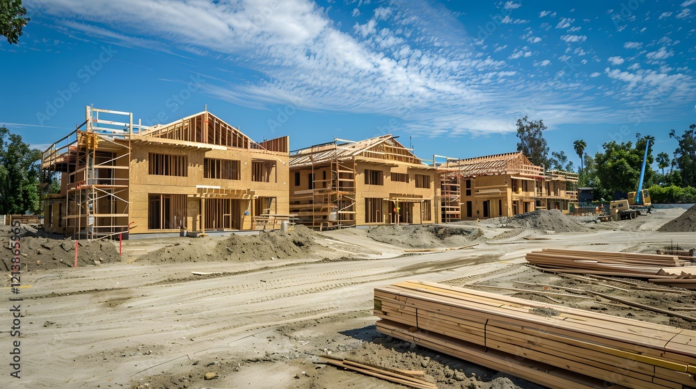 Construction site with multiple new homes being built Construction site with multiple new homes being built