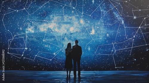 Personalized star map showing a couple's special day, artistic cosmic design, modern clean background
