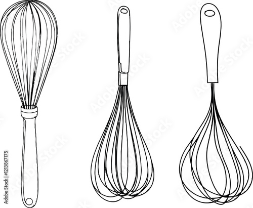 A stock illustration featuring a modern design of a whisk, made with a single, continuous line