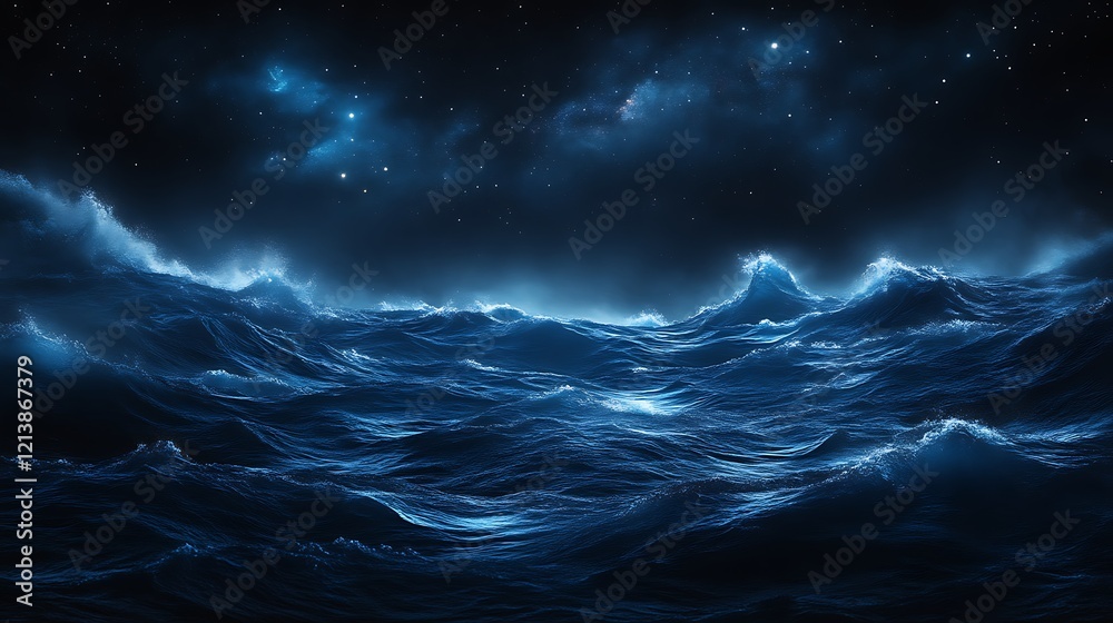 Dark Ocean Waves Under a Starry Night Sky Dark Ocean Waves Under a Starry Night Sky