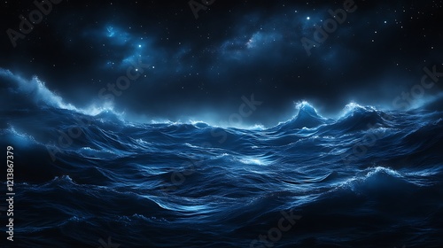 Dark Ocean Waves Under a Starry Night Sky