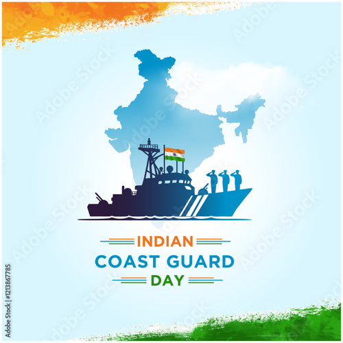 Indian Coast Guard Day February 1st. Creative Social Media Design Template Vector