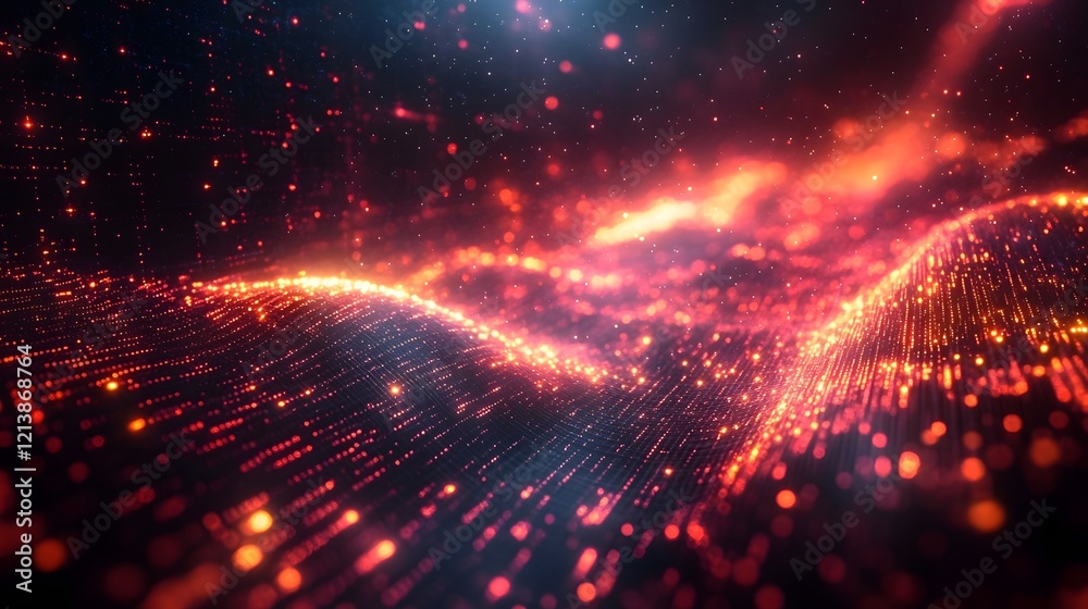 Fototapeta premium Mesmerizing Digital Landscape with Glowing Particles and Cosmic Rays