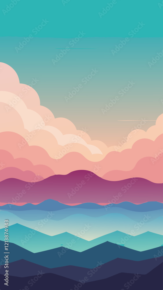 Fototapeta premium Realistic vertical quiet backgrounds of Minimal waves and a pastel horizon