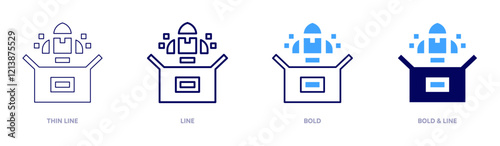 New product icon in 4 different styles. Thin Line, Line, Bold, and Bold Line. Duotone style. Editable stroke