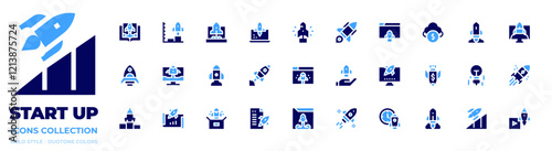Start up icon collection. Bold style. Duotone colors