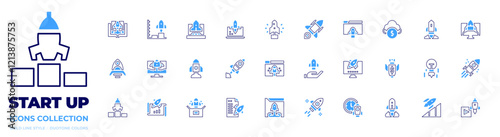 Start up icon collection. Bold line style. Duotone colors