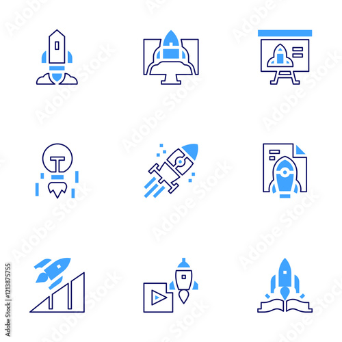 Start up icon set. Bold line style. Duotone colors. Editable stroke.-1