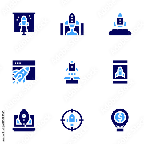 Start up icon set. Bold style. Duotone colors