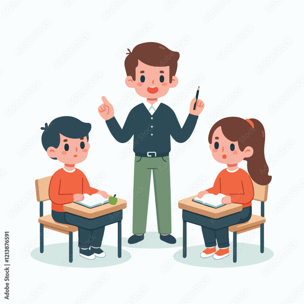 Teacher Guiding Students in a Vibrant Classroom Setting Teacher Guiding Students in a Vibrant Classroom Setting