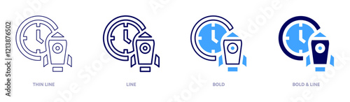 Take off icon in 4 different styles. Thin Line, Line, Bold, and Bold Line. Duotone style. Editable stroke
