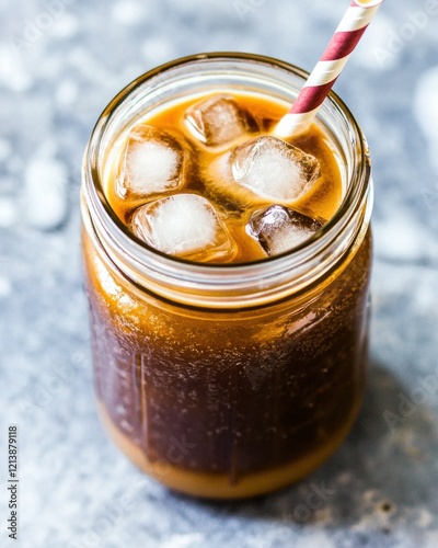 Refreshing cold brew recipe with almond milk kitchen beverage guide casual atmosphere overhead view inviting concept photo