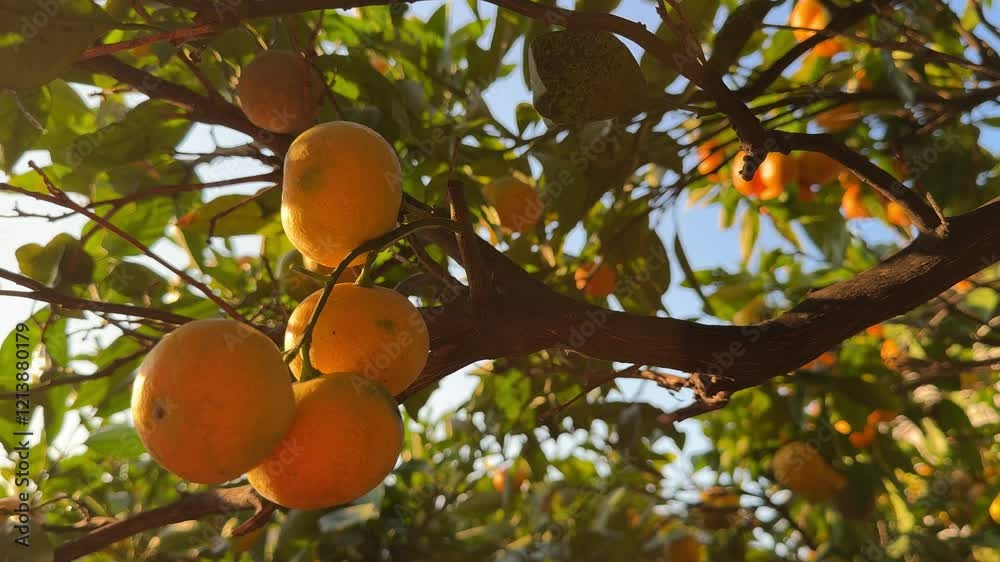 Orange mandarines on tree in tangerine orchard. Orange mandarines on tree in tangerine orchard.
