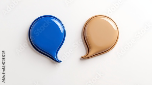 Glossy Blue and Beige Speech Bubbles on White Background, Representing Communication and Dialogue