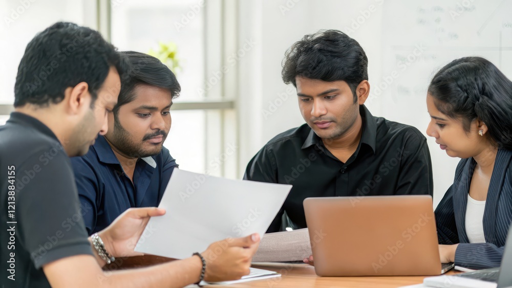 Indian Office Professionals Reviewing Marketing Plans - A group of Indian office professionals analyzing and reviewing marketing plans in a conference room.
Indian Office Professionals Reviewing Marketing Plans - A group of Indian office professionals analyzing and reviewing marketing plans in a conference room.