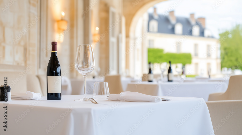 Elegant Table Setting with Wine in a Fine Dining Restaurant Elegant Table Setting with Wine in a Fine Dining Restaurant
