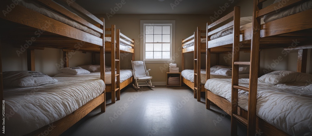 Fototapeta premium Dorm Room Bunk Beds, Empty, Daytime