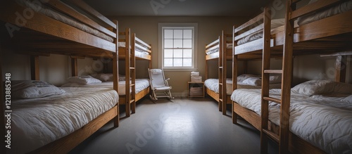 Dorm Room Bunk Beds, Empty, Daytime