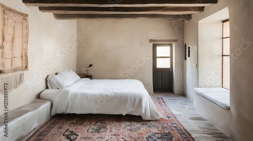 Wallpaper Mural Rustic Mediterranean Bedroom Design with White Linen Bed Torontodigital.ca