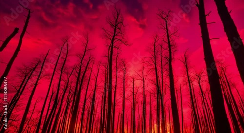 Charred Forest Panorama at Sunset