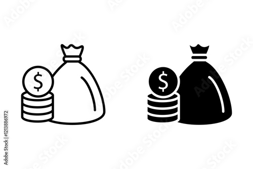 An outline style icon of budget calculations on white background


