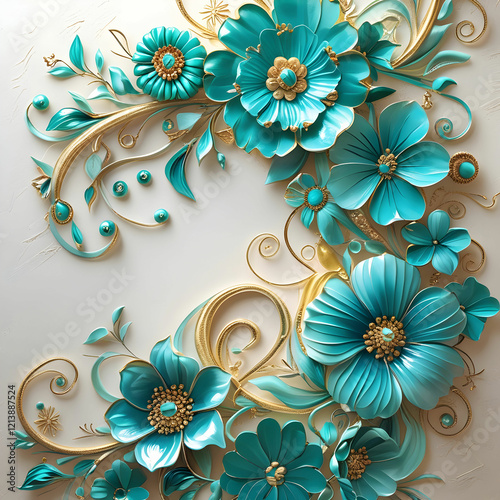 A beautiful Ramadan banner adorned with delicate turquoise flowers, creating a serene and elegant backdrop.