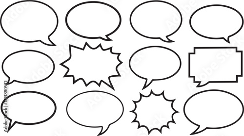 Bubble comic The retro comic speech bubbles collection with black halftone shadows showcased a vintage pop art design. Perfect vector set for isolated text and creative projects on a white background	