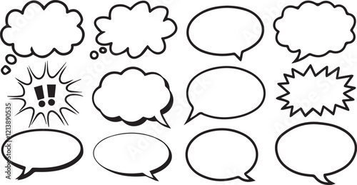 Bubble comic The retro comic speech bubbles collection with black halftone shadows showcased a vintage pop art design. Perfect vector set for isolated text and creative projects on a white background	